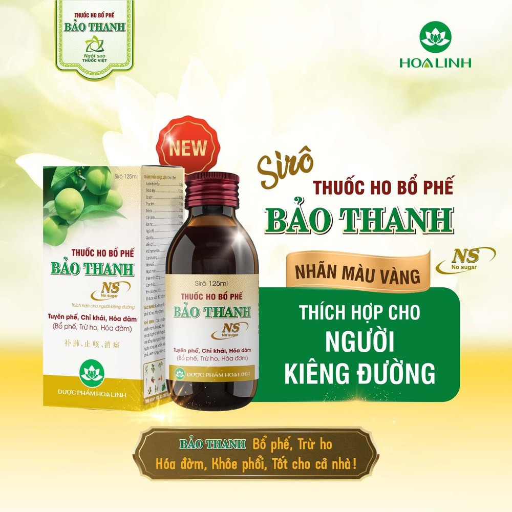 Bảo Thanh NS siro ho bổ phế không đường Hoa Linh (Lọ/125ml)  vàng 
