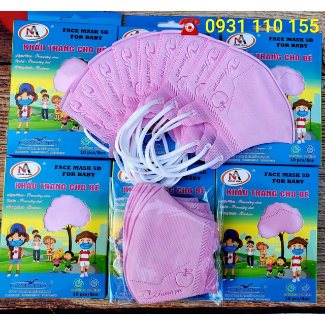 Khẩu Trang Cho Bé Face Mask 5D For Baby Nam Anh Màu Hồng (H/10c)
