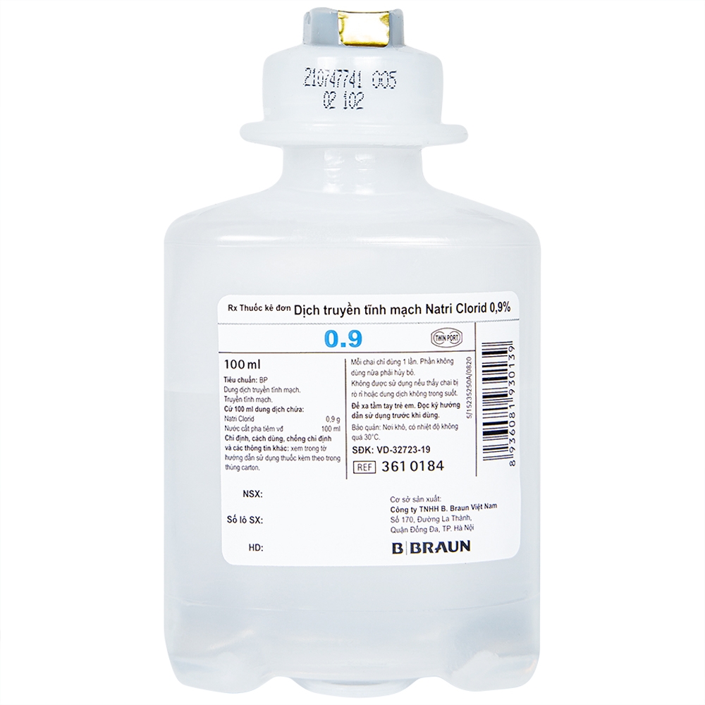 [T03360] Natri Clorid 0.9% Dịch Truyền Braun (Chai/100ml) Date 05/2026