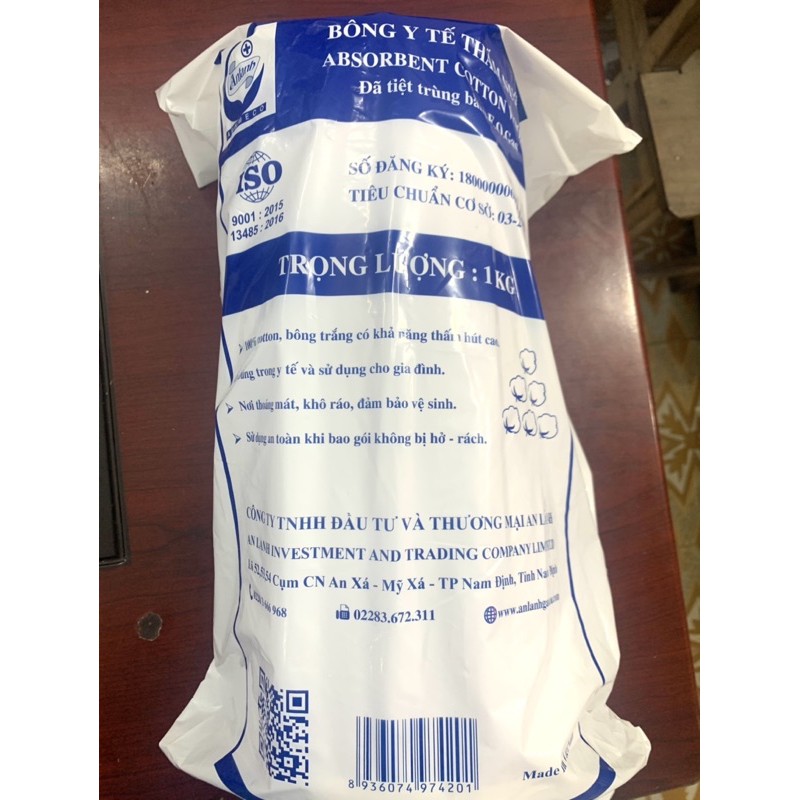 Bông y tế thấm nước 1kg An Lành(Bịch/1kg) date 12/2026