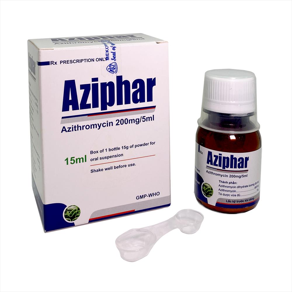 Aziphar Azithromycin 200mg/5ml Mekophar (Lọ/15ml) date 07/2026