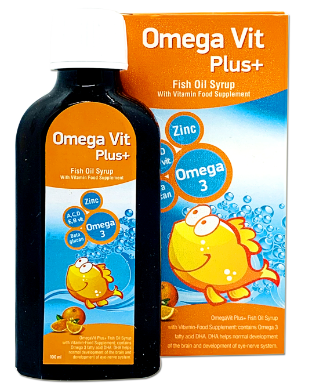 Omega Vit Plus + Fish Oil Syrup (Lọ/100ml) Màu cam