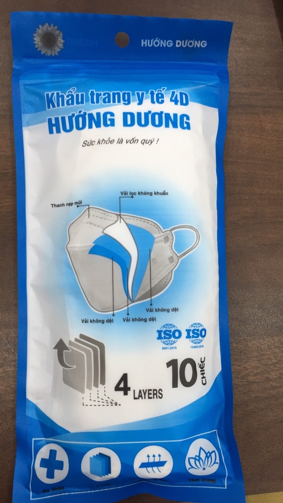 Khẩu trang y tế 4D Hướng dương 4 lớp đen (túi/10c) DATE 01/27