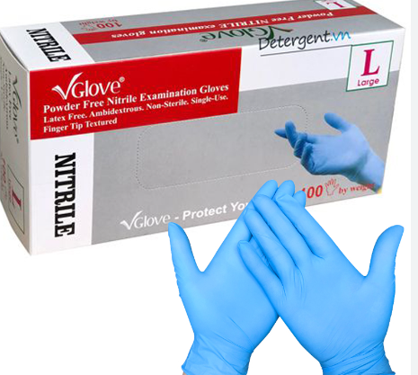 Găng tay Nitrile không bột màu xanh size S Vglove (Thùng/10h)