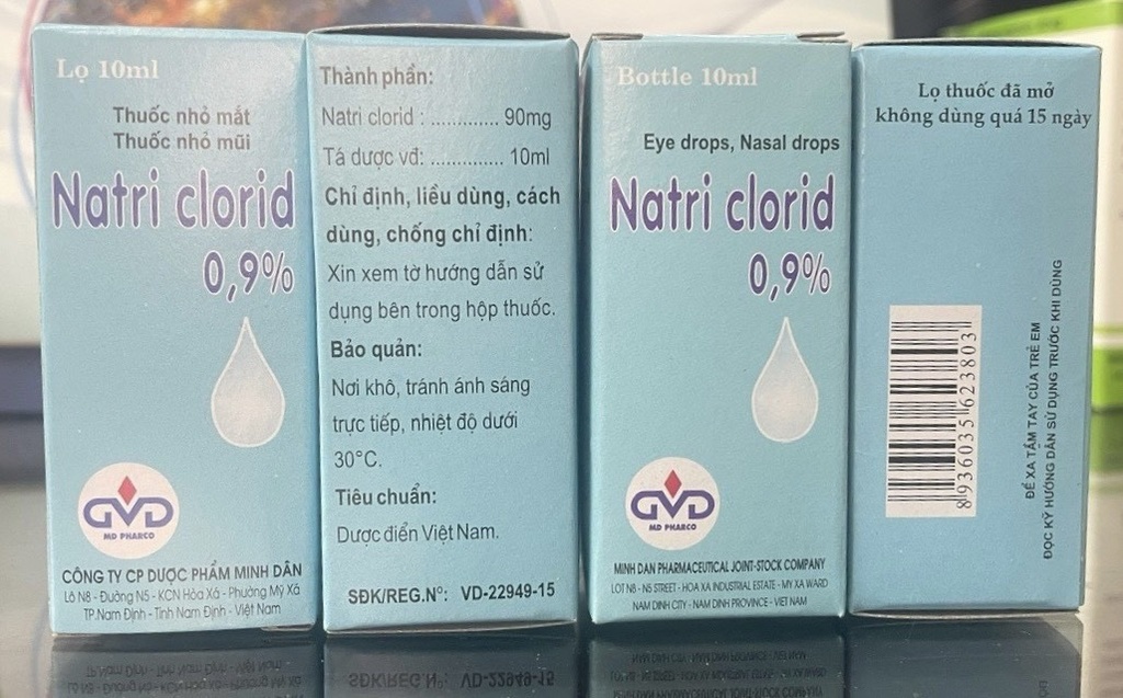 Natri Clorid 0.9% nhỏ mắt Minh Dân (Cọc/10lọ/10ml)