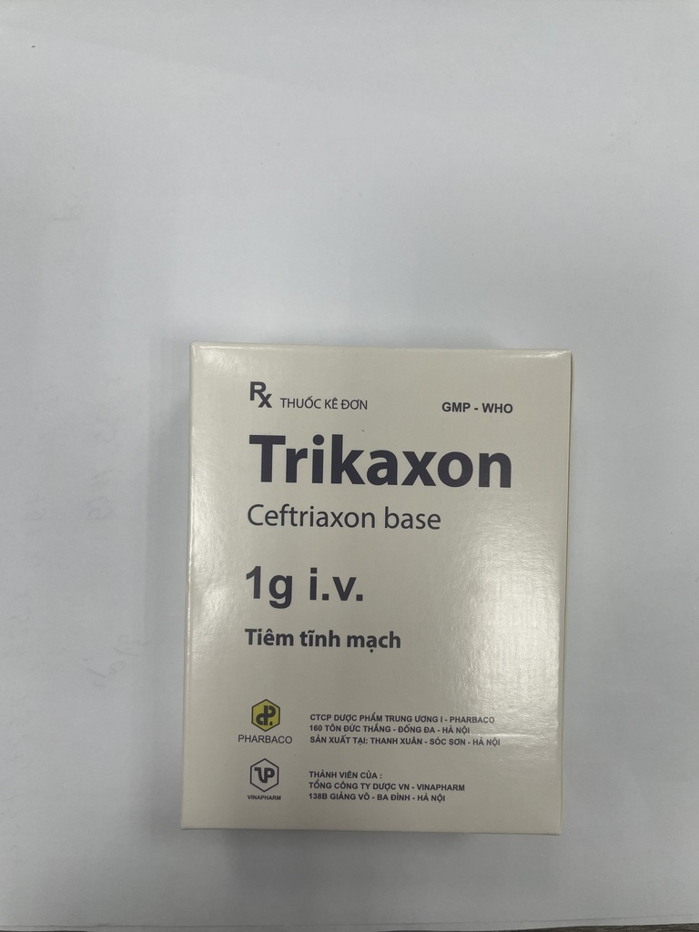 Trikaxon Ceftriaxon 1g tiêm TW1 Pharbaco (H/1lọ/1o) ( Hộp bé )