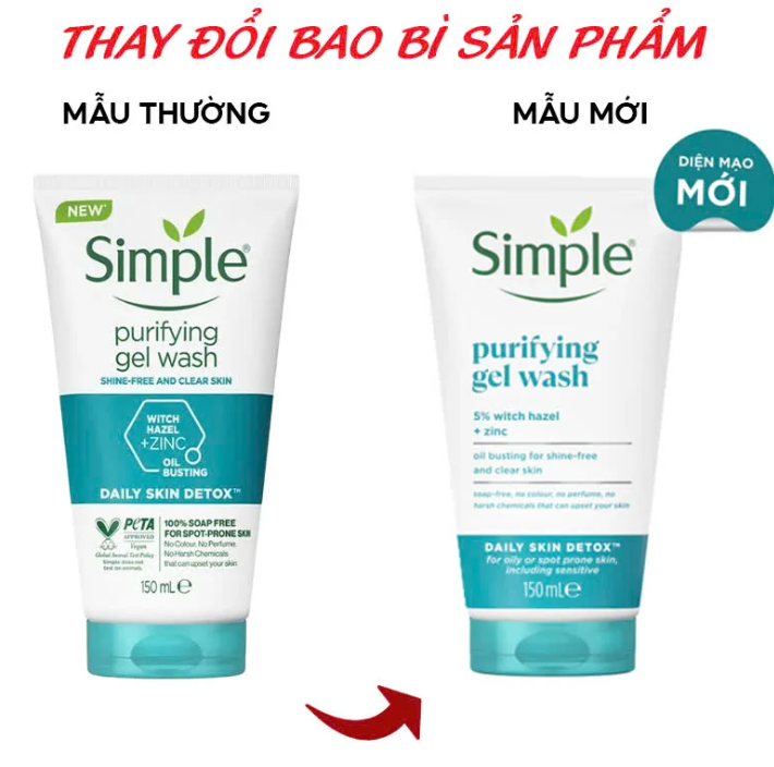 Gel rửa mặt Simple (Tuýp/150ml) xanh dương