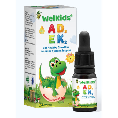 Siro Welkids Vitamin A E D3K2 hỗ trợ hấp thu canxi cho trẻ (Chai 10ml) 