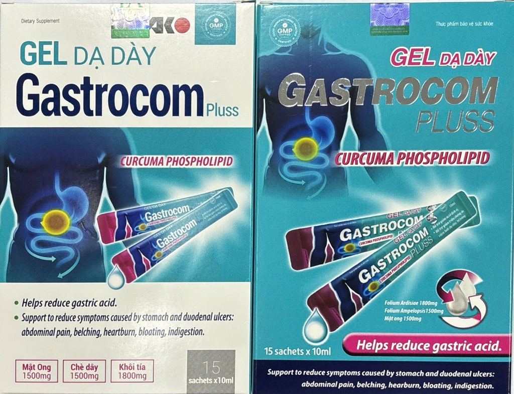 Gel Dạ Dày Gastrocom pluss Akopha (H/15 gói/10ml) Trắng Xanh ( Gaviscon nội)