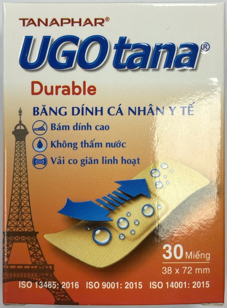 Băng dính cá nhân không thấm nước 38x72mm Ugo Tana Durable (H/30m)