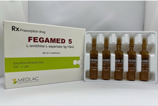 Fegamed 5 L- Ornithin L- Aspartat 5g/10ml tiêm Medlac (H/10o) Date 05/2027