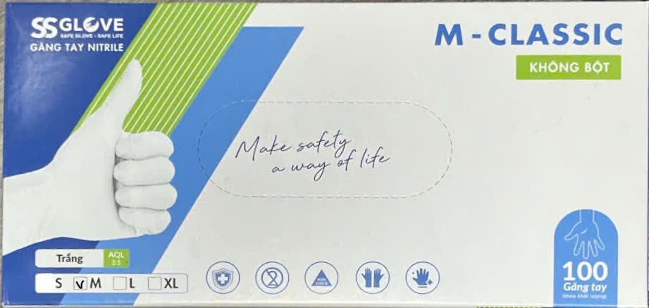 Găng tay cao su y tế M Classic size M không bột SSGlove (H/100c)