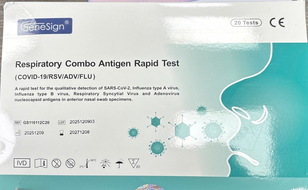 Respiratory Combo Antigen Rapid Test  Covid-19/RSV/ADV/FLU GeneSign (H/20kit)