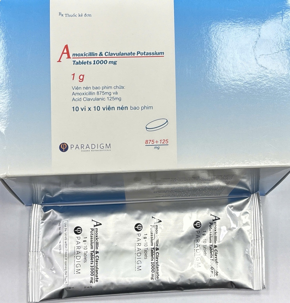 Fleming  Amoxicillin & Clavulanate Potassium Tavlets 1000mg PARADIGM (H/100v) Amoxicillin 875mg+ Acid Clavulanic 125mg