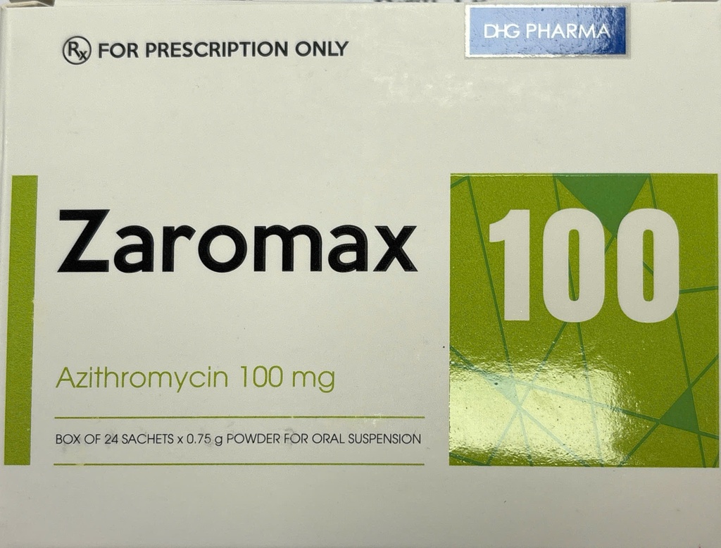  Zaromax Azithromycin 100mg DHG Hậu Giang (H/24gói/0/75g)