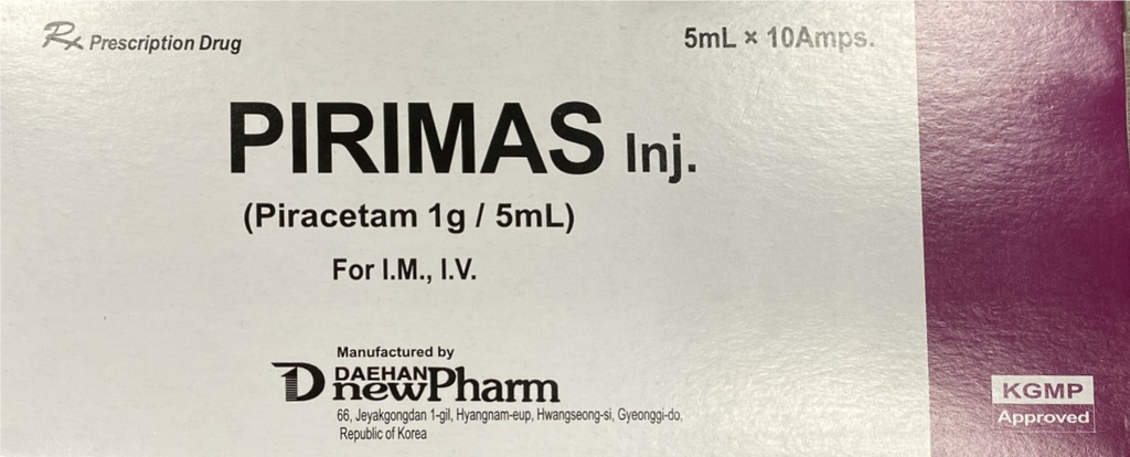  Pirimas Piracetam 1g/5ml Thuốc tiêm Hàn Quốc (H/10o/5ml) Date 04/2027