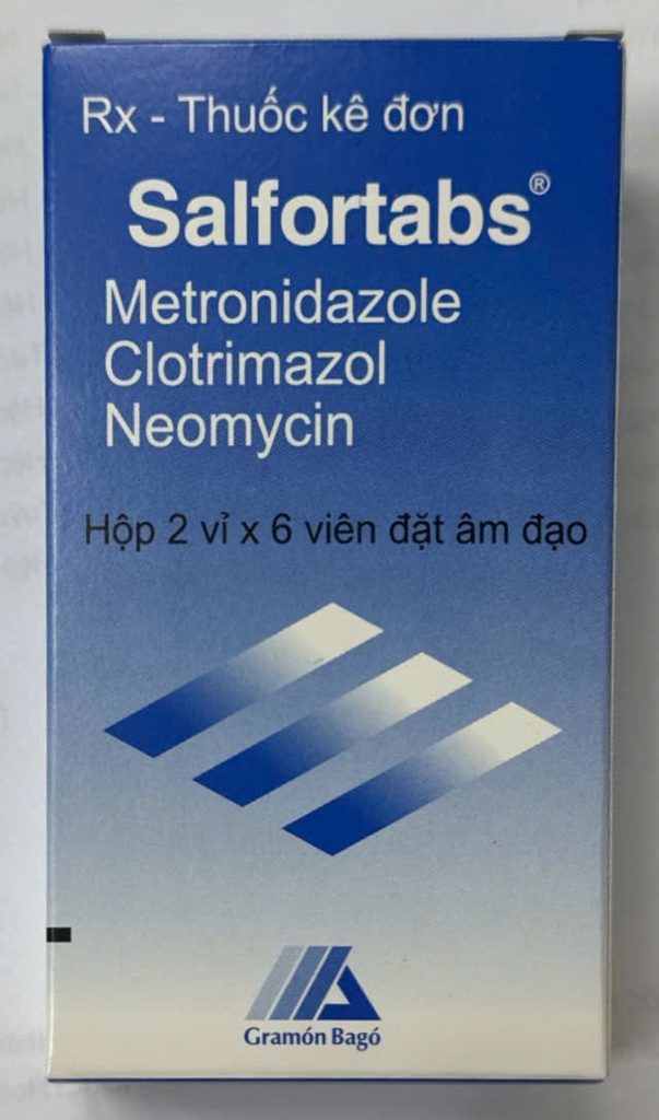 Salfortabs Metronidazole 500mg viên đặt phụ khoa Uruguay (H/12v) (Sadetabs) Date 11/2027