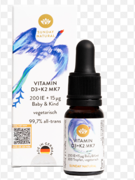 [T07586] Vitamin D3 + K2 MK7 200IE + 15ug Sunday Natural (Lọ/16.98g)