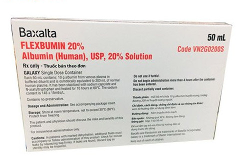 [T08032] Baxalta Flexbumin 20% Albumin Mỹ (H/Túi 50ml) date 01/2026