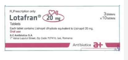 [T08440] Lotafran Lisinopril 20mg Rumani (H/30v) Date 05/2027