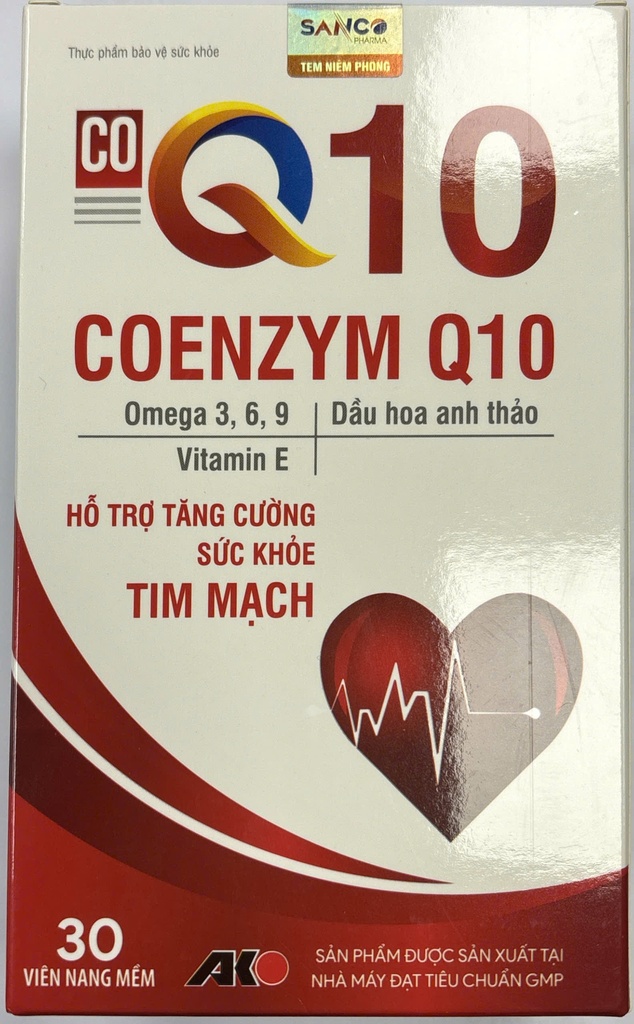 [T08540] Coenzym Q10 hỗ trợ tăng cường sức khỏe tim mạch Akopha Pháp (H/30v)