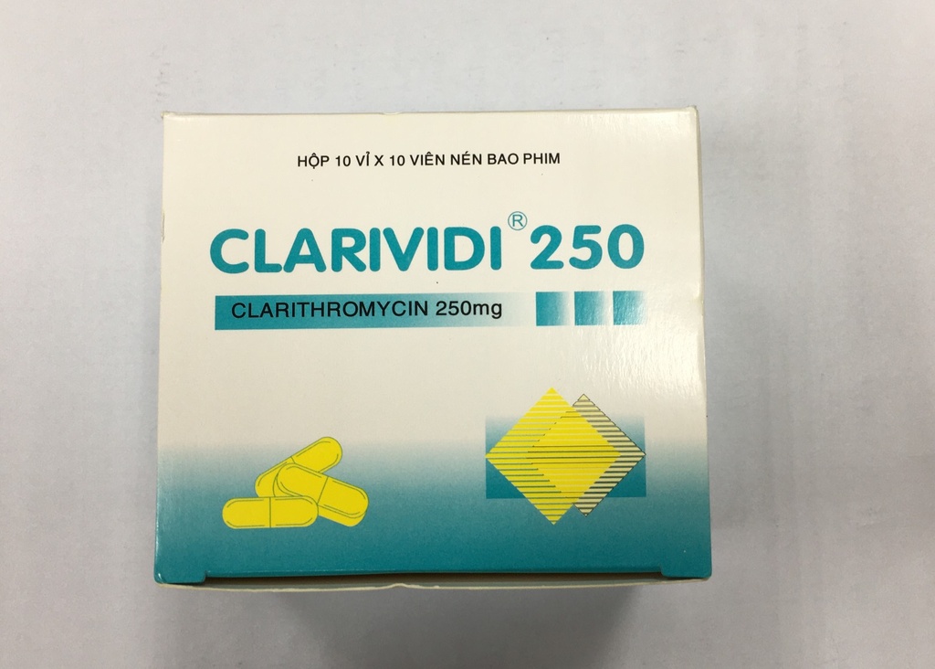 [T08636] Clarividi 250 Clarithromycin 250mg Vidipha (H/100v) hộp to