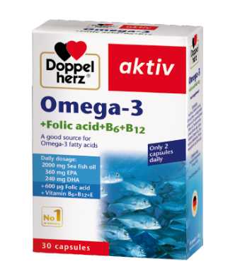 [T09655] Omega 3 + Folic acid + B6+B12 Doppel herz Aktiv (H/30v)