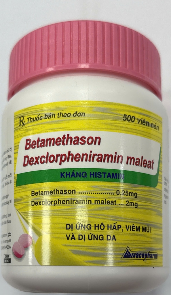 [T10707] Betamethson Dexclorphrniramin maleat Vacopharm (Lọ/500v)
