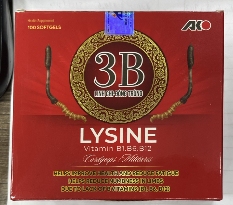 [T12451] 3B Linh chi đông trùng Lysine B1.B6.B12 Akopha (H/100v) đỏ