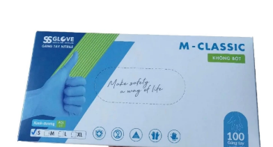[T13700] Găng tay cao su y tế M Classic size S không bột SSGlove (H/100c) màu xanh 