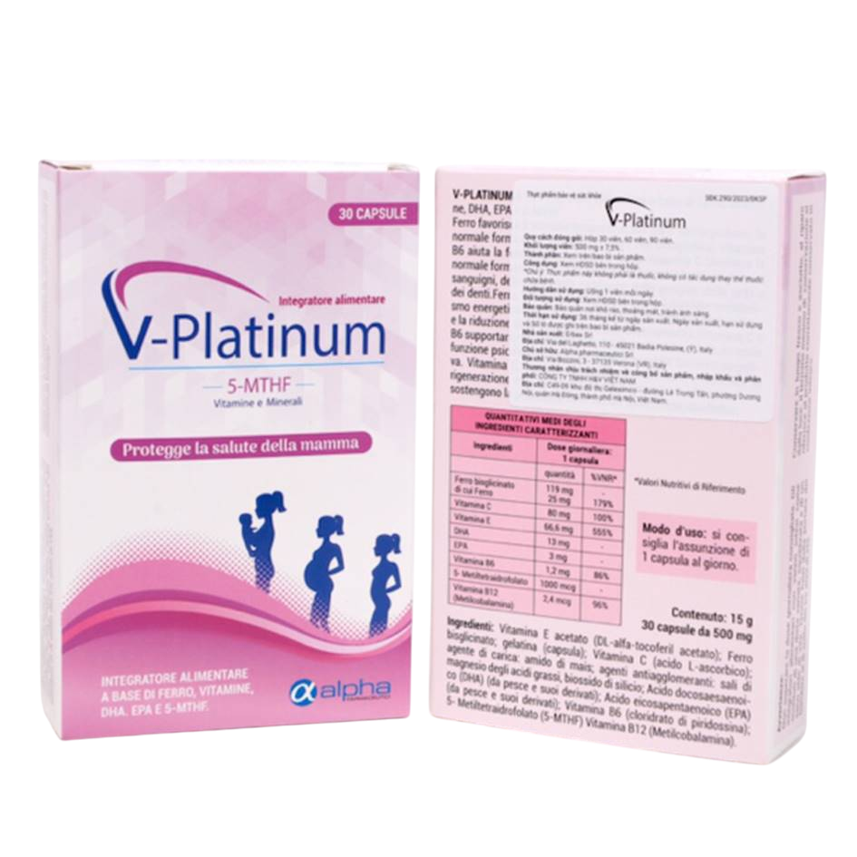 [T13965] Viên uống hỗ trợ sức khỏe sinh sản nữ V-Platinum 5-MTHF (Hộp/30v)