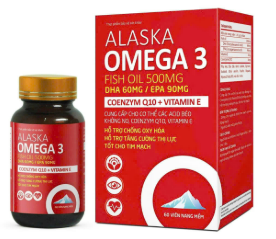 [T14693] Alaska Omega 3 Fish Oil 500mg Akopha Pháp (H/60v) Đỏ