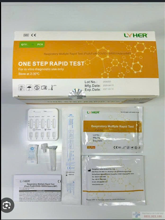 [T15141] Test 6 trong 1 Lyher Covid-19/RSV/Adeno/Flu A/B/MP (H/20t) Date 12/2027