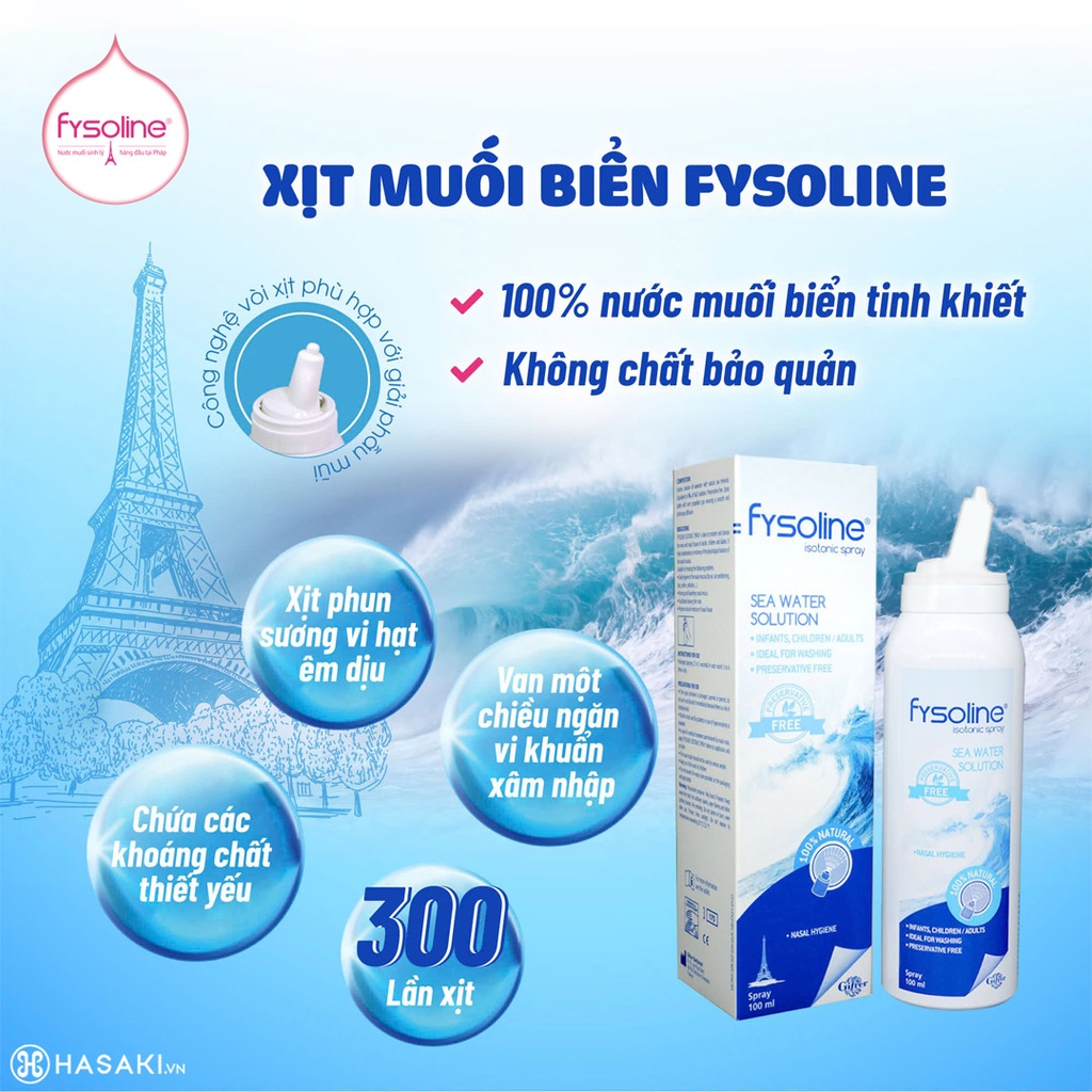 [T15218] Dung dịch xịt mũi Fysoline Isotonic Seawater Spay Gifrer Chai 100ml date 09/2027
