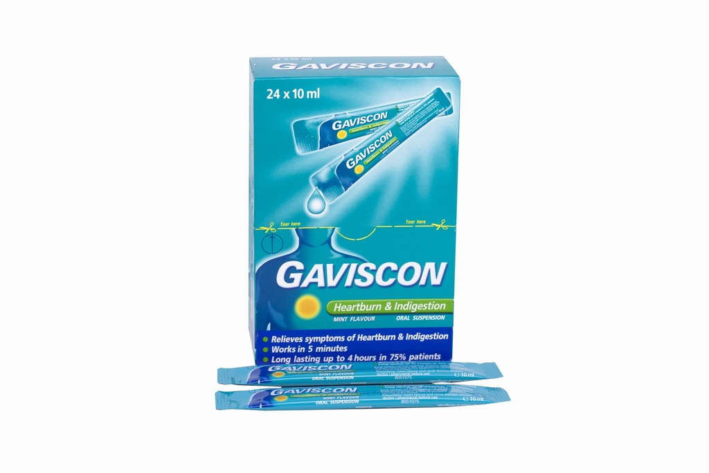 [T00582] Gaviscon Heartburn Indigestion Anh (H/24gói) (Xanh) 
