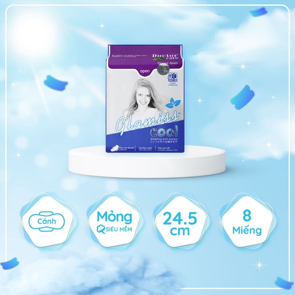 [T00712] Băng Vệ Sinh Ban Ngày Doctor Care Glamiss cool  (Gói/8 miếng) Màu Xanh 