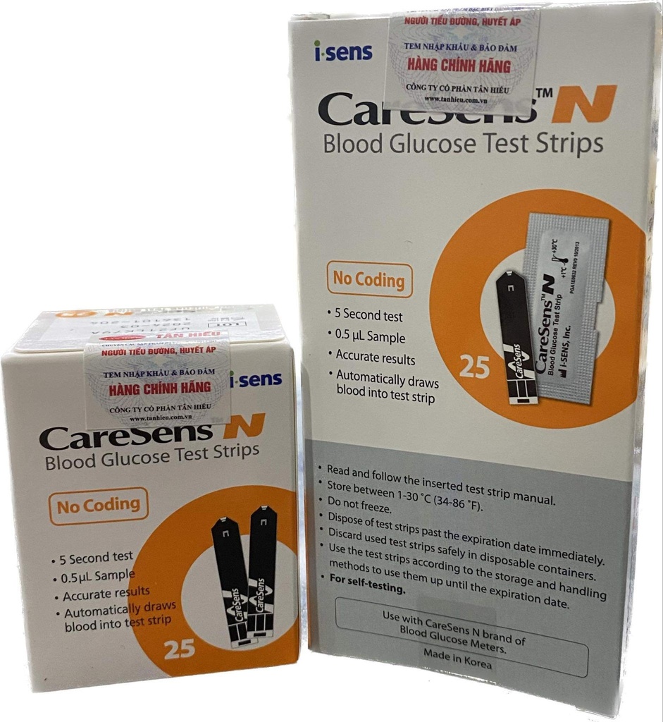[T01185] Que Thử Đường Huyết vỉ Caresens N (H/25que) Date 04/2027