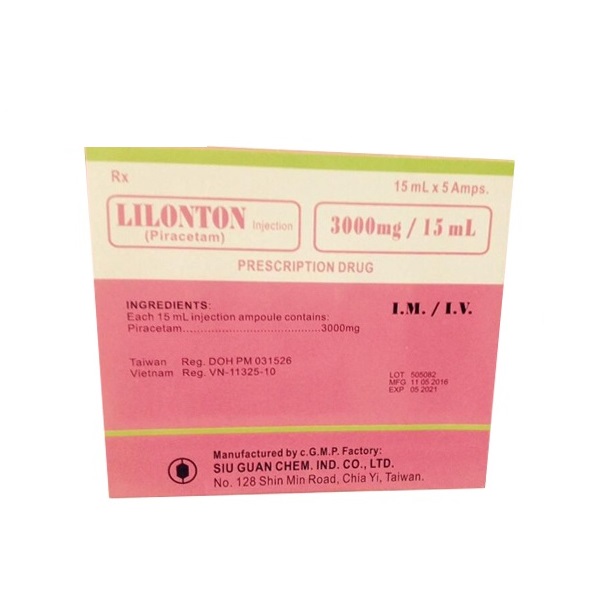 [T04322] Lilonton Piracetam 3000mg/15ml tiêm Đài Loan (H/5o/15ml)