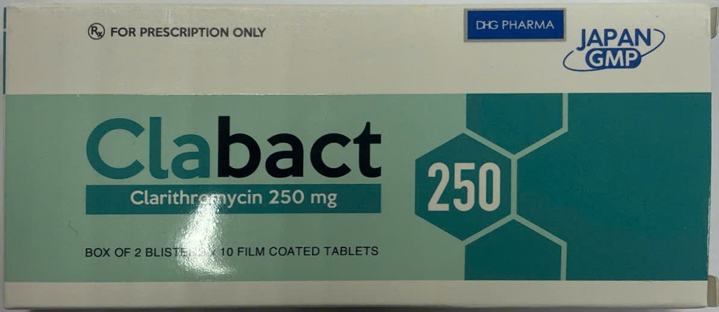 [T04621] Clabact Clarithromycin 250mg DHG Hậu Giang (H/20v)